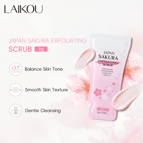 LAIKOU新品莱蔻樱花磨砂膏8g清洁去角质滋润外贸护肤品旅行装现货