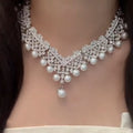 French Rhinestone Pearl Necklace Evening Gown Statement Choker Set Girls Day Bride Clavicle Chain Luxury Necklace