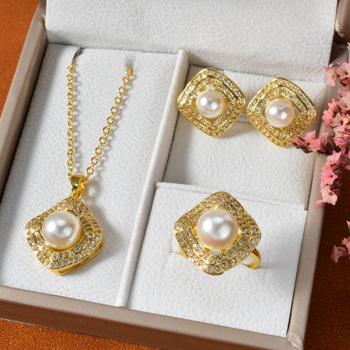 Pearl Accessory Wholesale Versatile Premium Pearl Pendant ins Breeze Clavicle Chain Necklace Ring Earrings Set