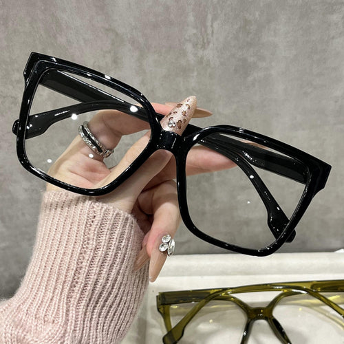 Big Frame Retro Plano Women Face-Slimming Glasses Full-Frame Asymmetric Lens Clear Frame Men Trendy Anti-Blue