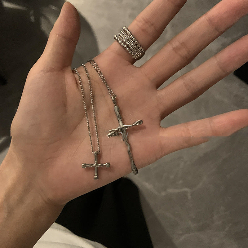 Silver-Tone Metal Cross Layered Necklace - view 4
