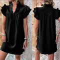 V-Neck Ruffle Sleeve Dress - Fashion Multi-Layer Petal Sleeve Pullover Dress