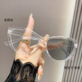 Light Feel Photochromic Prescription Triangle Cat-Eye With Rx Blue-Light Lens Round-Square Face Bare Face Big Frame Glasses Frame Prescription Sunglasses