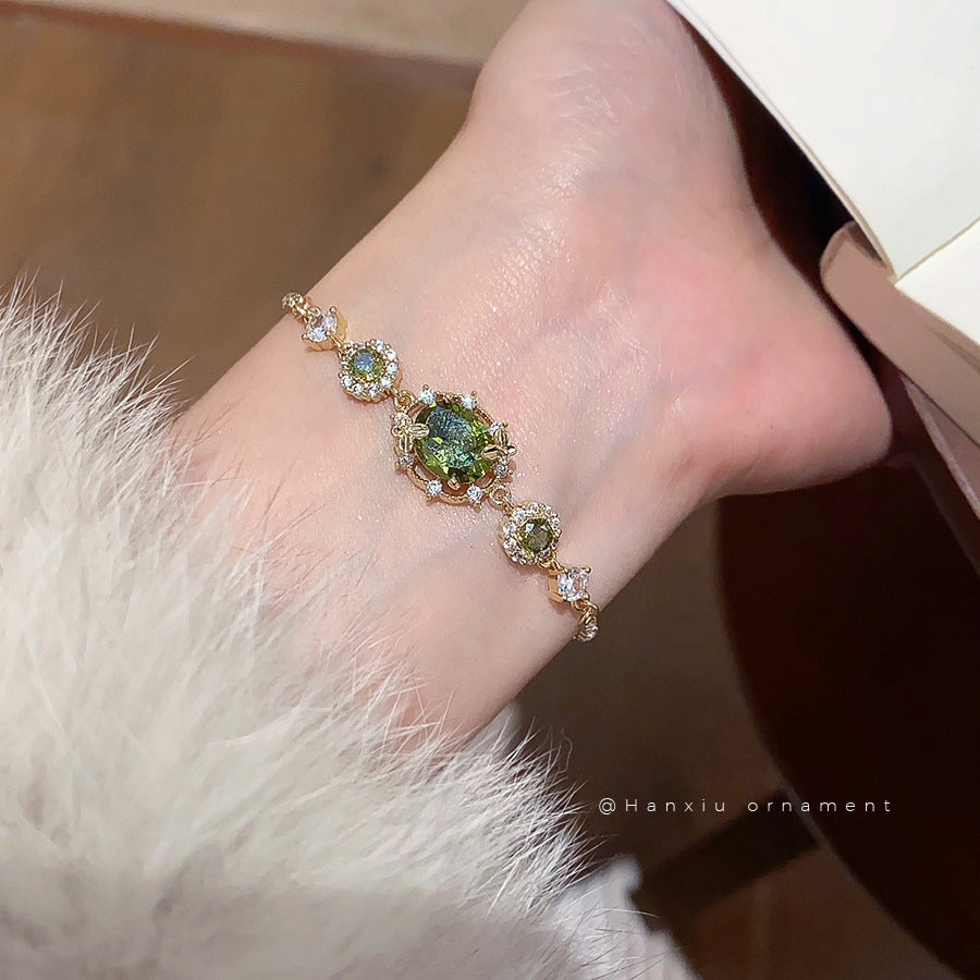 14K Gold-Plated Oval Rhinestone Adjustable Bracelet - view 3