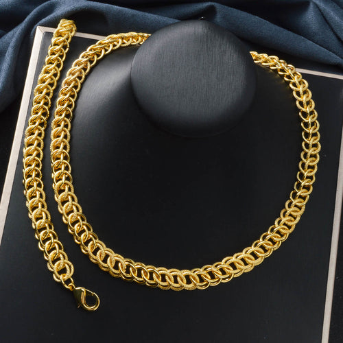 Western Export Fashionable Jewelry Press Pattern Round Band Mutual Clasp Chain Necklace Bracelet Set Hip-Hop Punk