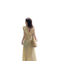 French Retro Square Collar Floral Fitted Ruffle Long Dress