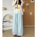 Women's Summer Casual Relaxed Plaid Textured Lightweight Wide Leg Pants + Pants 2026 - Blue