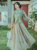 Women's Summer New Chinese Zen Qipao Dress + Hanfu Dress + Dress 2-Piece Set 2026 - Top + Skirt