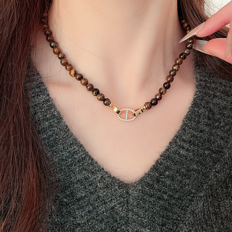 Vintage Brown Tiger's Eye Round Necklace - view 7