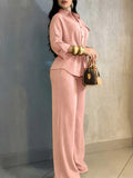 Summer Fashion Youthful Waist-Tie Wide Leg Pants + Shirt 2-Piece Set
