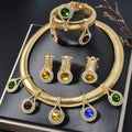 18K 4th Color Crystal Plain Gold Necklace Bracelet Set Earrings Ring Women Jewelry Set Gold Plated Personality Statement Breeze