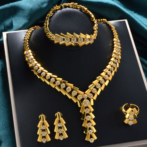 Middle East Jewelry Necklace Bracelet Set Ring Earrings Set Hot Sale Light Luxury Cubic Zirconia Bride Jewelry Set Gown Accessory
