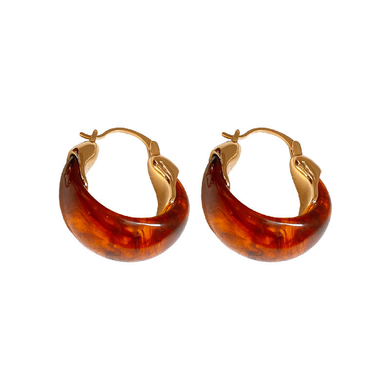 Gold-Plated U-Shaped Resin Huggie Earrings - view 5