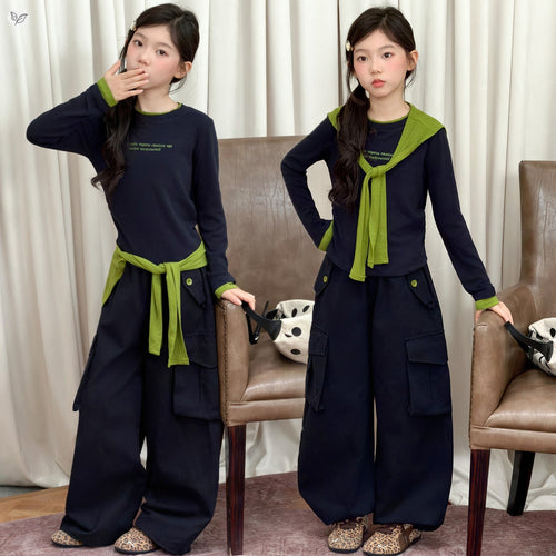 Kids' Fall Printed Letter Print Spliced Contrast Set