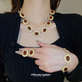 EU/US Import Droplet Oil Flower Rhinestone Necklace Light Luxury Niche Retro Imperial Breeze Clavicle Chain Jewelry Set Wholesale