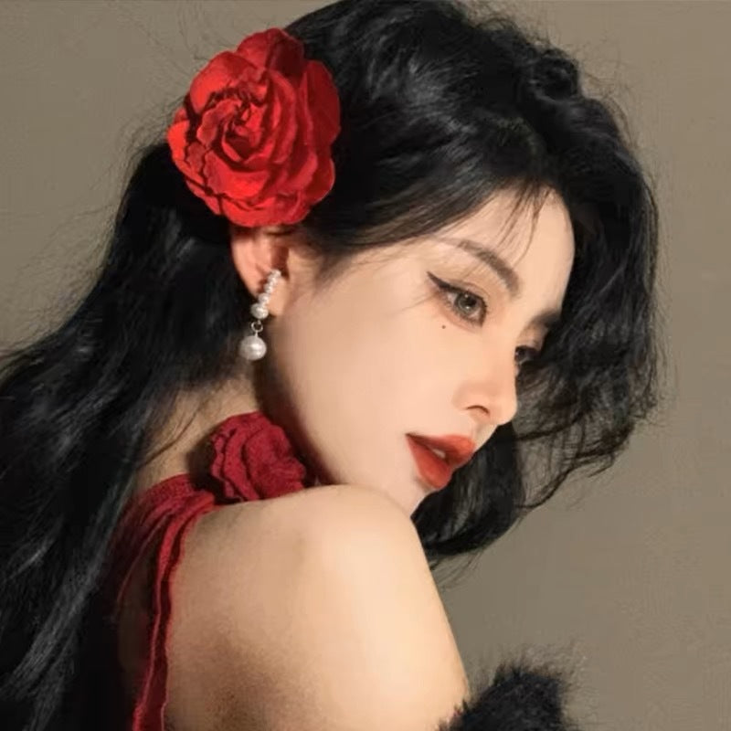 Red Rose Flower Side Hair Clip - view 3