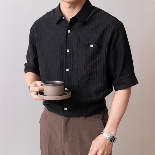 Nengmeng Seersucker Pocket 3/4 Sleeve Shirt