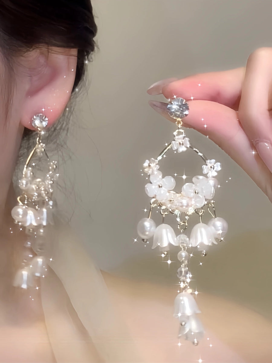 French Shell Circle Pearl Hoop Earrings - view 7
