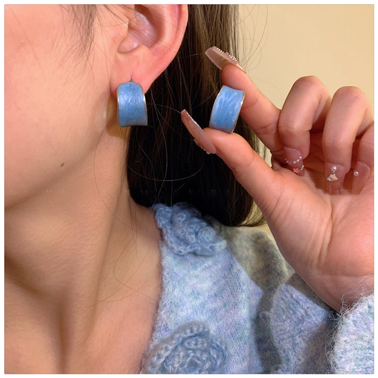 Blue Enamel C-Shaped Stud Earrings - view 4