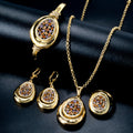 Overseas New Release Teardrop Form Pendant Cutout Rhinestone Necklace Bracelet Set Earrings Ring Unique Design 4-Piece Set