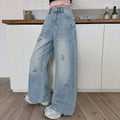 Girls' Butterfly Embroidery Wide-Leg Jeans