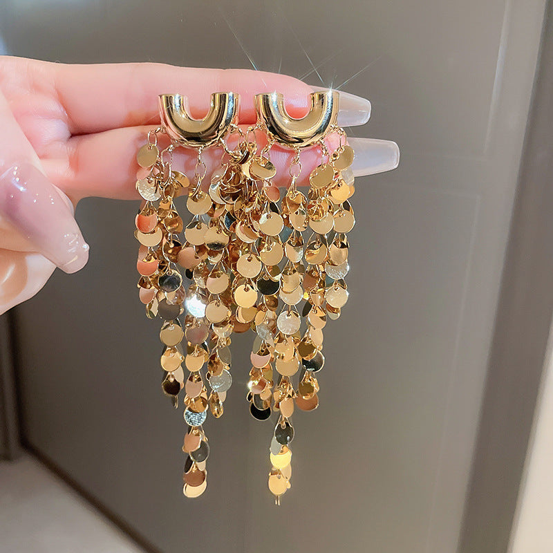 Gold-Plated Zircon Teardrop Tassel Earrings - view 12