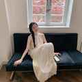 Lace Embroidered Sleeveless Panel Mid-Length Dress, Vacation Style