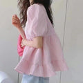 Summer Korean Unique Puff Sleeve Short Sleeve Ruffle Doll Top Shirt