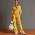 Sporty Casual Stand Collar Color-Block Wide Leg Pants + Hoodie 2-Piece Set