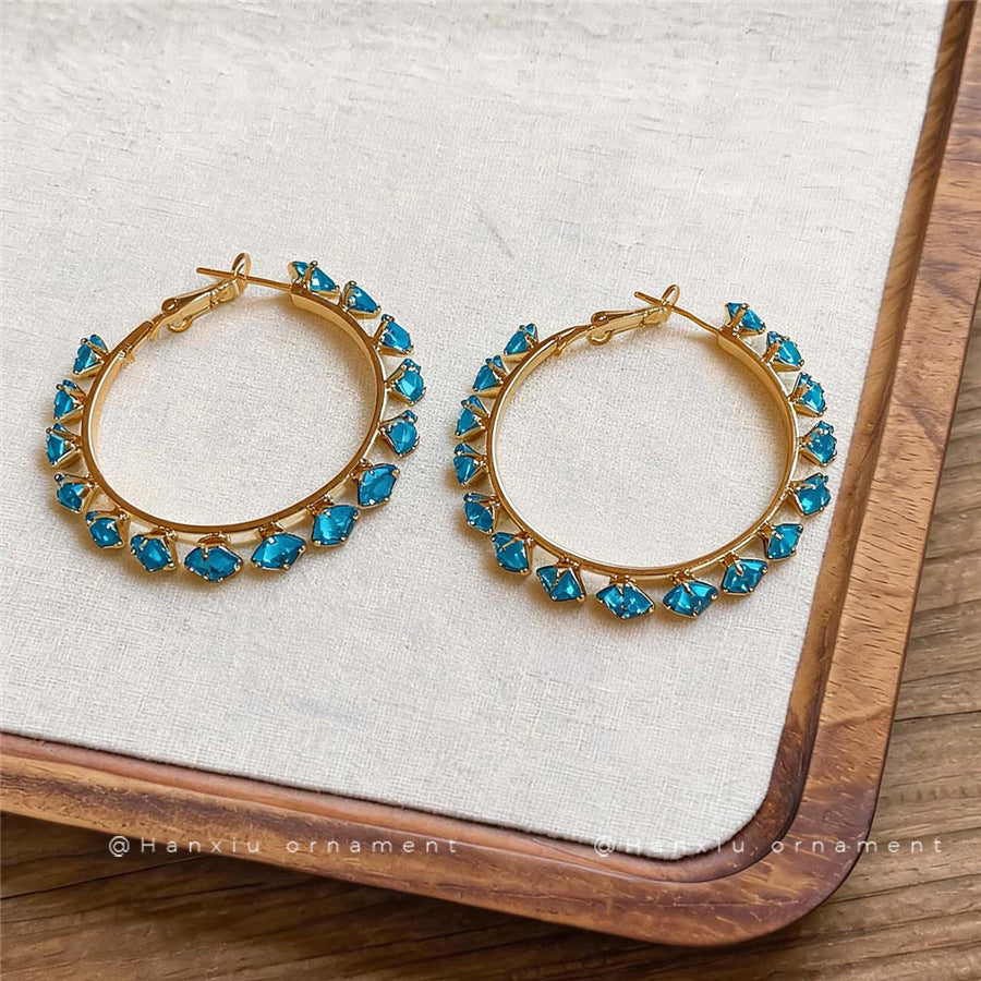 French Vintage Zircon Round Hoop Earrings - view 4