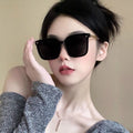 New Women Sunglasses Premium Influencer UV-Proof Sunglasses Tweed Style Big Frame Slender Chain Sunglasses