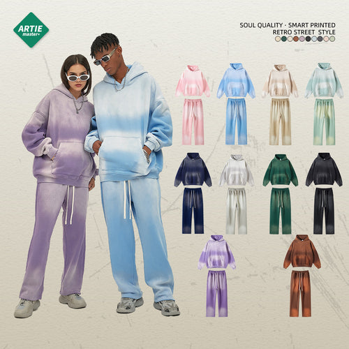 Men's Fall/Winter 360G Spray-Dye Distressed Thick Hoodie & Pants Set