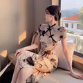 Fashion Retro Print Modified Cheongsam Fitted Dress, Young Style