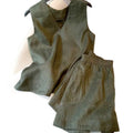 Summer Old Money Retro Linen Cotton Sleeveless Shorts 2-Piece Set