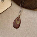 Zen Breeze Wood Teardrop Sweater Chain Women Vintage Distressed Metal Lens Long Style Leather String Neo-Chinese Cotton Linen Accessory Item