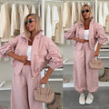 Casual Solid Zip Collar Cardigan + Elastic Cuff Pants Two-Piece Set