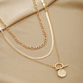 EU/US Import Retro Versatile Multi-Layer Snake Chain Necklace Simple Coin Pendant OT Clasp Necklace Accessory Women Wholesale