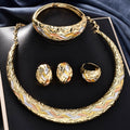 Western Bestseller Overseas 18K Metal Wave Pattern Moon Necklace Earrings Set Bangle Ring Middle East Women Set