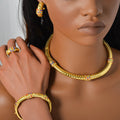 Dubai New Overseas 18K Chinese Style Plain Band Rhinestone Necklace Bracelet Set Earrings Ring Middle East Trendy Accessory Set