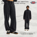 Fall/Winter Retro Fleece Distressed Washed Loose Fit Half Zip Stand Collar Hoodie & Pants Set