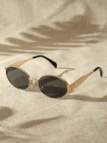 2 Pair Wear Fashionable Oval Round Women Sunglasses Premium Influencer Street Snap Simple French Glasses Retro Gold Metal Sunglasses