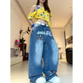 Summer Retro Slimming Letter Print Loose Wide Leg Pants + Pants