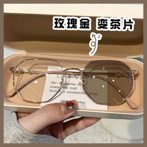 Anti-Blue-Light Photochromic Glasses Student Prescription Glasses Unisex Versatile Premium Metal Polygon Plano