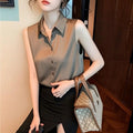 Women's Summer Professional French Acetate Satin Sleeveless Shirt 2026 - Gray