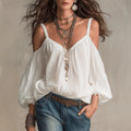Vacation Slimming Puff Sleeve Off-Shoulder Loose Shirt + Camisole