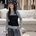Girls' Faux Layered Long Sleeve Top & Wide-Leg Pants Set
