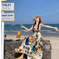 Ethnic Graffiti Print Camisole A-Line Fitted Long Dress
