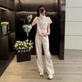 Summer Sporty Casual Short Sleeve Wide Leg Pants + Top Set