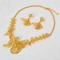 Retro Silver Apricot Leaf Cutout Necklace Earrings Set Dubai India Ni Day Profit Asia Brass Gold Plated Women