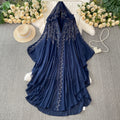 High-End Crystal Beaded V-Neck Hooded Flared Sleeve Irregular Chiffon Dress